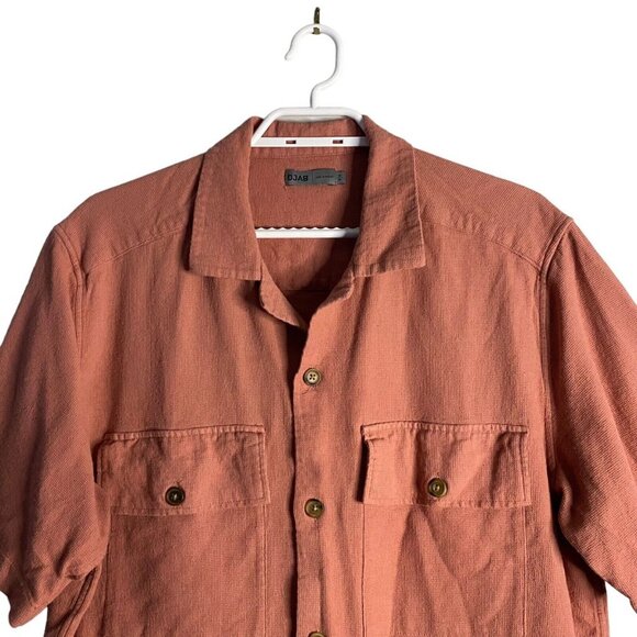 DJab Men's Coral Button-Down 100% Organic Cotton Short Sleeve Shirt - Picture 2 of 8